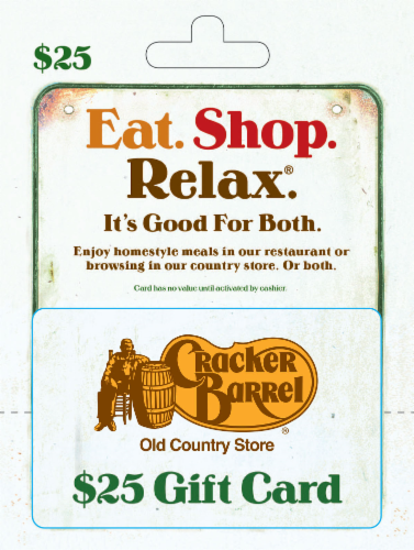 Cracker Barrel $25 Gift Card Perspective: front