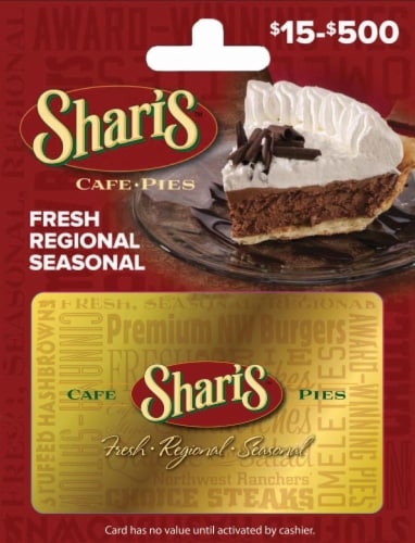 Shari's Cafe-Pie $15-$500 Gift Card Perspective: front
