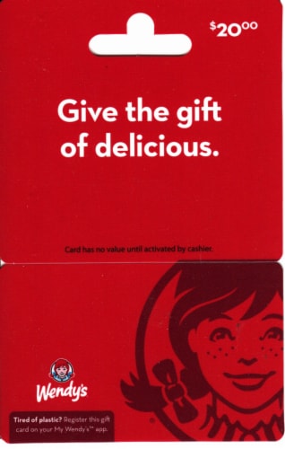 Wendy's $20 Gift Card Perspective: front