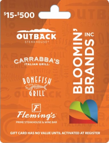 Bloomin Brand Variable Amounts $15-500 Gift Card Perspective: front