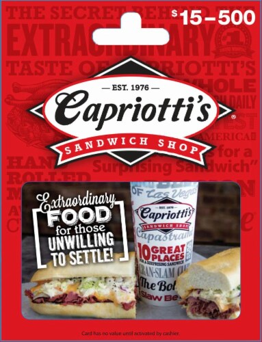 Capriotti's Sandwich Shop Variable Amount Gift Card Perspective: front