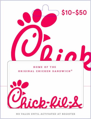 Chick-fil-A $10-$50 Gift Card Perspective: front