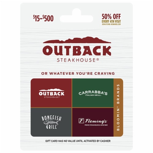 Bloomin Brand $15-$500 Gift Card Perspective: front