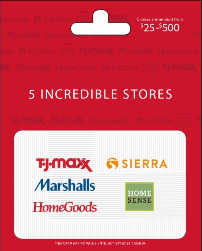 TJ Maxx $25-$500 Gift Card Perspective: front