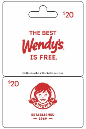 Wendy's $20 Gift Card Perspective: front