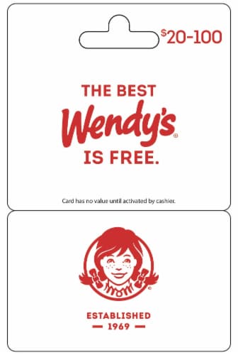 Wendy's $20-$100 Gift Card Perspective: front