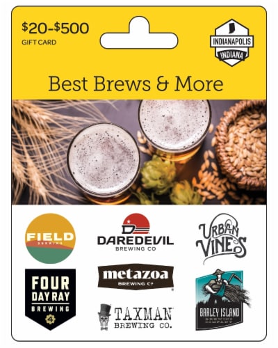 Indianapolis Best Brews & More $20-$500 Gift Card Perspective: front