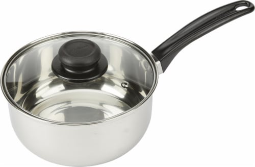 GoodCook® Stainless Steel Saucepan with Lid - Silver / Black Perspective: front