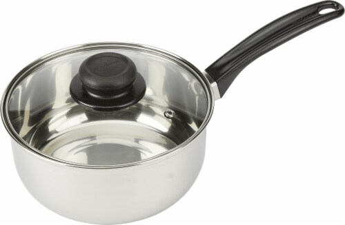 GoodCook® Stainless Steel Saucepan with Lid - Silver / Black Perspective: front