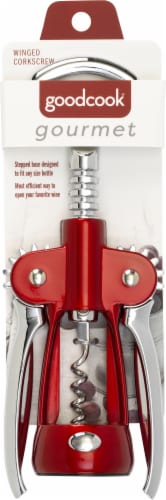 GoodCook® Gourmet Winged Corkscrew - Red/Silver Perspective: front