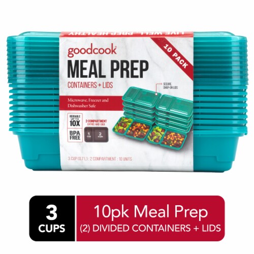 GoodCook® Meal Prep Two-Compartment Food Storage Containers - Teal Perspective: front