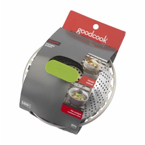 GoodCook® Touch Steamer Basket - Chrome/Green Perspective: front