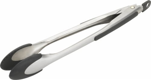 GoodCook® Touch Stainless Steel Locking Tong - Silver/Black Perspective: front