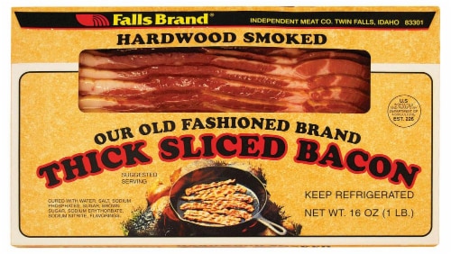 Falls Brand Hardwood Smoked Thick Sliced Bacon Perspective: front