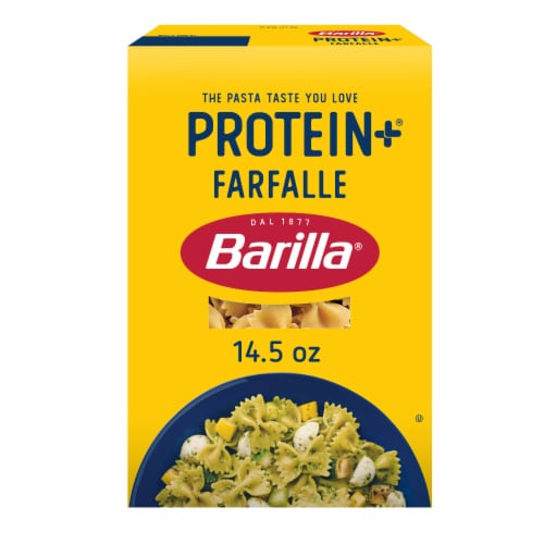Barilla Protein+ Plus Farfalle Bow Tie Non-GMO & Plant-Based Pasta Perspective: front