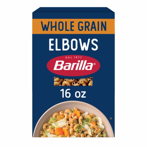 Barilla Whole Grain Elbows Macaroni Non-GMO and Kosher Pasta Perspective: front