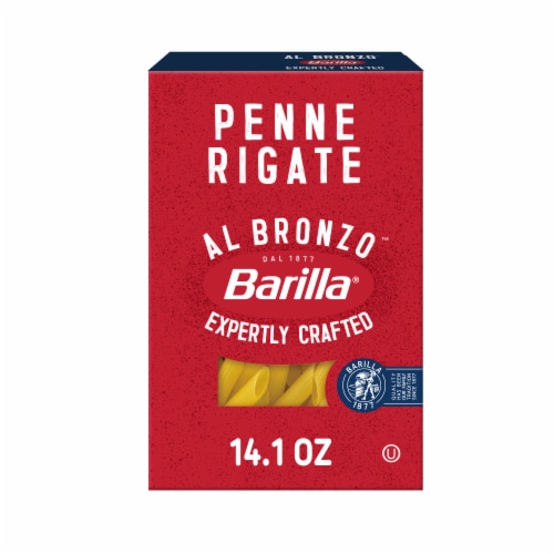 Barilla Al Bronzo Penne Non-Gmo Kosher Bronze Cut Premium Pasta Perspective: front