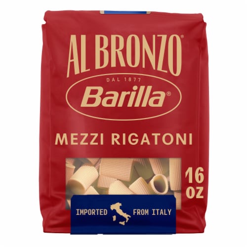Barilla Al Bronzo Mezzi Rigatoni Pasta Perspective: front