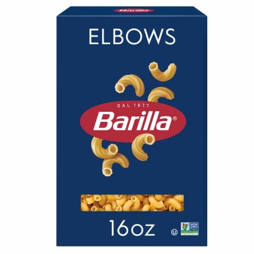 Barilla Blue Box Elbows Macaroni Non-GMO Certified & Kosher Pasta Perspective: front