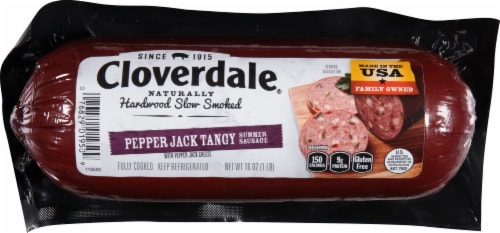 Cloverdale Meats Tangy Summer Sausage with Pepper Jack Cheese Perspective: front