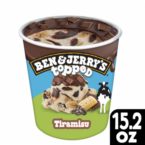 Ben & Jerry's Topped Tiramisu with Fudge Swirls Pint Perspective: front