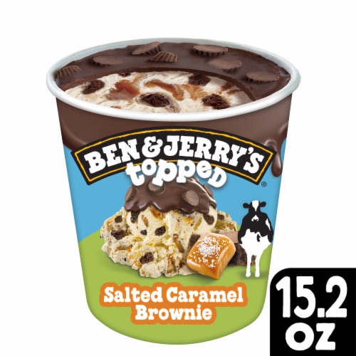 Ben & Jerry's Topped Salted Caramel Brownie Ice Cream Pint Perspective: front