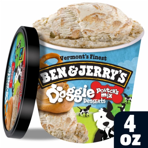 Ben & Jerry's Pontch's Peanut Butter & Pretzel Swirls Mix Frozen Dog Treat Cup Perspective: front