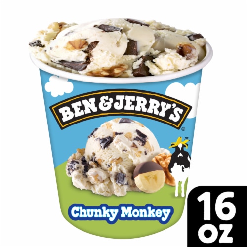 Ben & Jerry's Chunky Monkey® with Fudge and Walnuts and Banana Ice Cream Pint Perspective: front