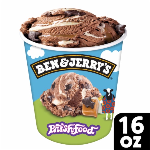 Ben & Jerry's Phish Food Chocolate with Marshmallow and Caramel Swirls and Fudge Fish Ice Cream Perspective: front