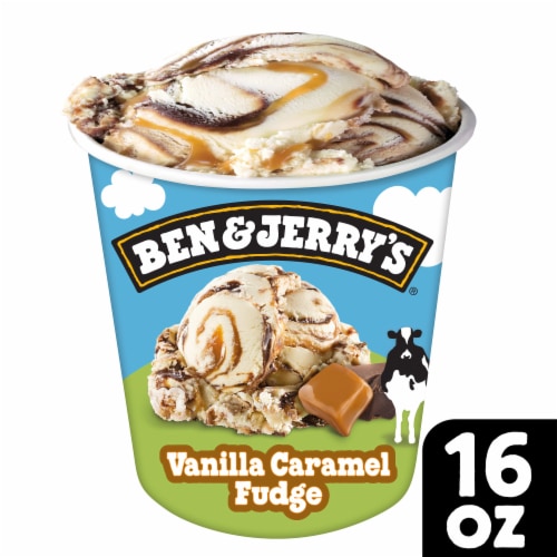 Ben & Jerry's Ice Cream Pint Vanilla Caramel Fudge Pint Perspective: front
