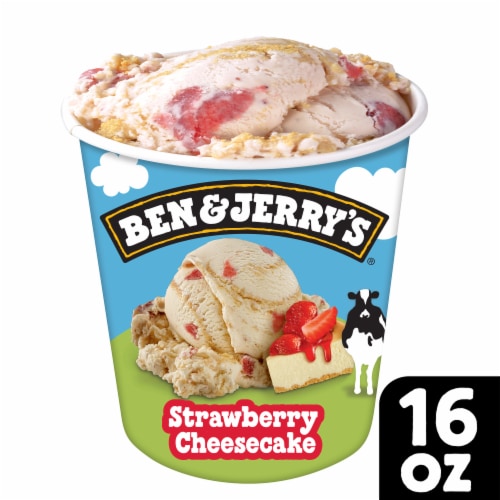 Ben & Jerry's Non-GMO Strawberry Cheesecake with Strawberries and Graham Crackers Ice Cream Perspective: front