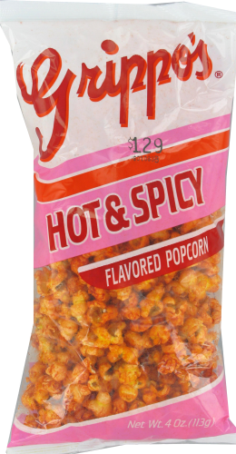 Grippo's Hot & Spicy Popcorn Perspective: front