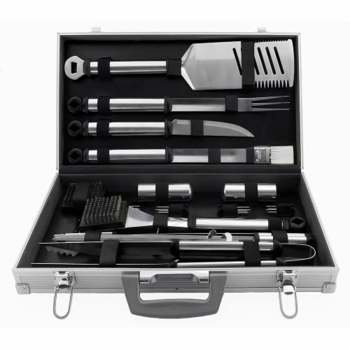 Mr. Bar-B-Q Stainless Steel Tool Set With Aluminum Case; 21 Pieces/Set 02066X Perspective: front