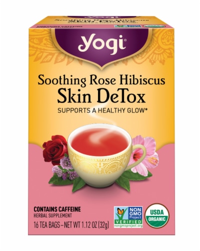Yogi Soothing Rose Hibiscus Skin Detox Organic Green Tea Bags Perspective: front
