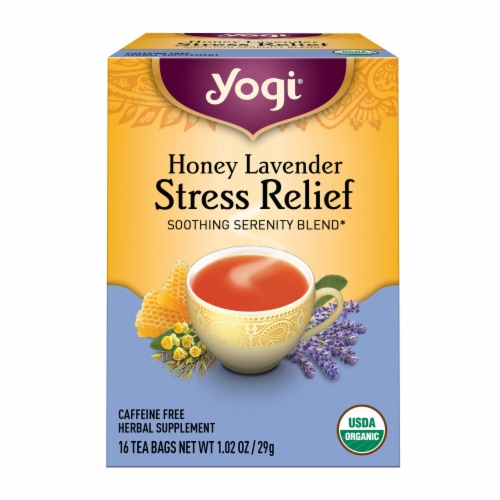 Yogi Honey Lavender Stress Relief Organic Herbal Tea Bags Perspective: front