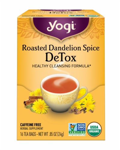Yogi Organic Roasted Dandelion Spice Caffeine Free Detox Tea Bags Perspective: front