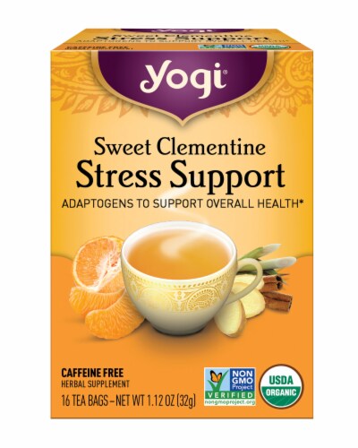 Yogi Sweet Clementine Stress Support Caffeine Free Tea Bags Perspective: front