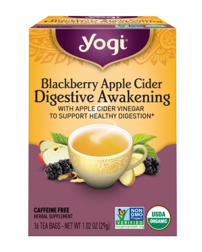 Yogi Blackberry Apple Cider Digestive Awakening Tea Bags Perspective: front