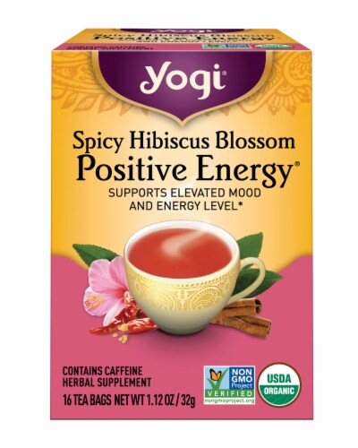 Yogi Spicy Hibiscus Blossom Positive Energy Organic Black Tea Bags Perspective: front