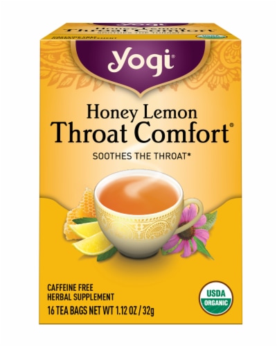 Yogi Throat Comfort Honey Lemon Caffeine Free Tea Bags Perspective: front
