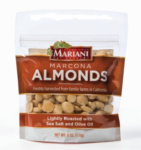 Mariani Lightly Roasted with Sea Salt & Olive Oil Marcona Almonds Perspective: front
