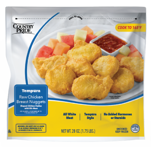 Country Pride Frozen Raw Tempura Chicken Breast Chunks Perspective: front