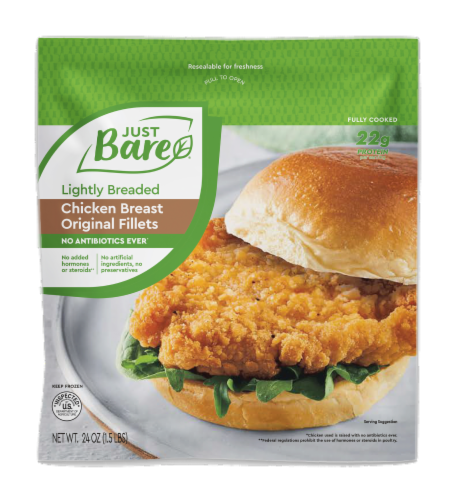 Just Bare Fully Cooked Lightly Breaded Chicken Breast Original Fillets Perspective: front