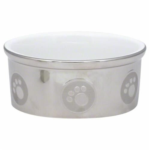 Spot Paw Print Titanium Dog Dish - Silver Perspective: front