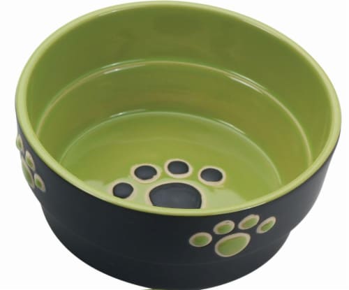 Spot Stoneware Dog Dish - Green Perspective: front