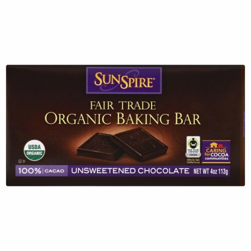 SunSpire Fair Trade Organic Unsweetened Chocolate Baking Bar Perspective: front