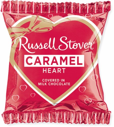 Russell Stover Caramel Heart Covered with Milk Chocolate Valentine Candy Perspective: front