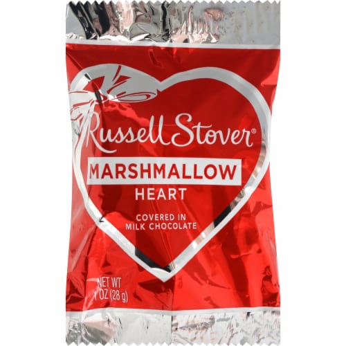 Russell Stover Marshmallow Heart Covered in Milk Chocolate Valentine Candy Perspective: front
