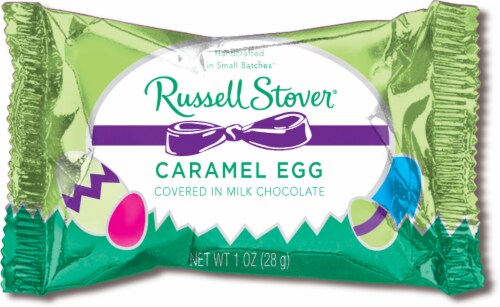 Russell Stover Milk Chocolate Covered Caramel Eggs Easter Candy Perspective: front