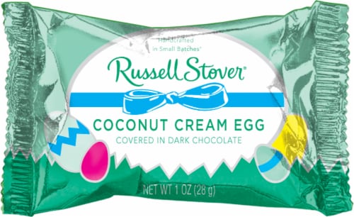 Russel Stover Dark Chocolate Covered Coconut Cream Egg Easter Candy Perspective: front